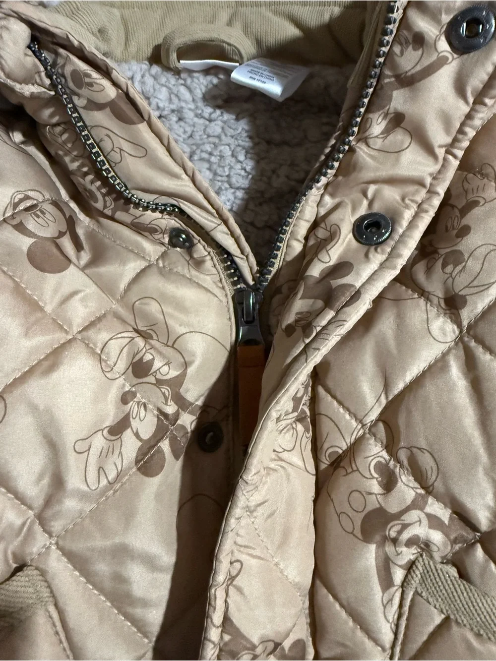 Disney Beige Sherpa-Lined Quilted Hoodie Jacket